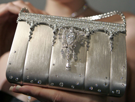 Diamond studded platinum handbag