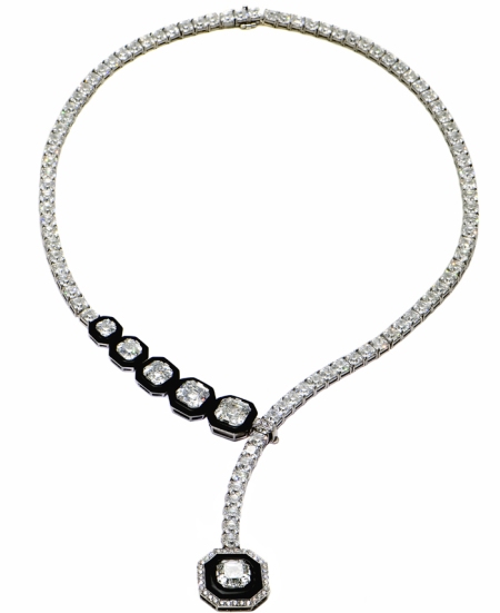 Asscher Diamond Platinum Necklace