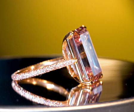 rectangular-cut pink diamond ring