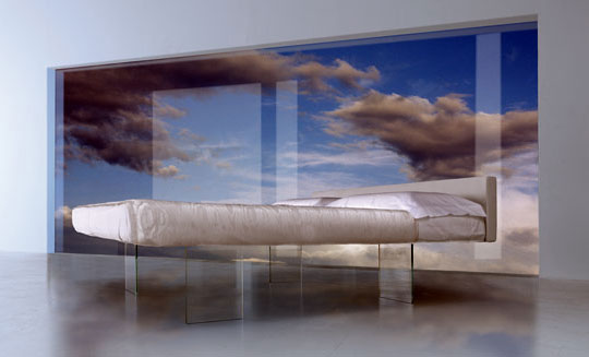 Air Bed, glass plates, Daniele Lago, floating mattress, furniture, designer