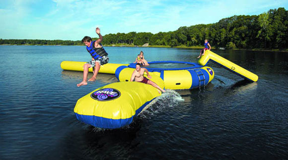 Floating Inflatable Trampoline Takes Water Slide to a New Level!