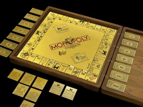 gold jeweled monopoly board $2 Million Monopoly Board Made of Solid 18K Gold and 165 Gem Stones