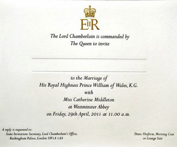 william and kate wedding invite. william kate invite Prince