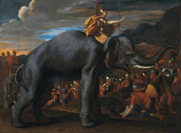 "Hannibal Crossing the Alps on an Elephant" by Nicolas Poussin is seen in this undated handout picture provided by Christie's in London